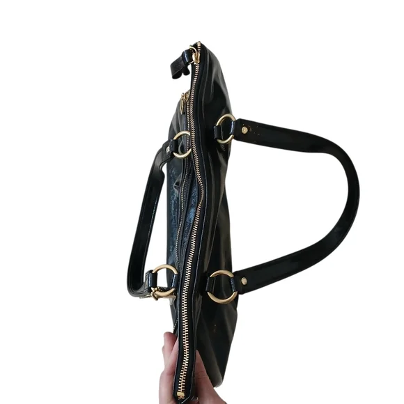 COACH Poppy Daisy Liquid Glass Tote High Shine Patent Leather 17x12 Y2K Style - Picture 3 of 9